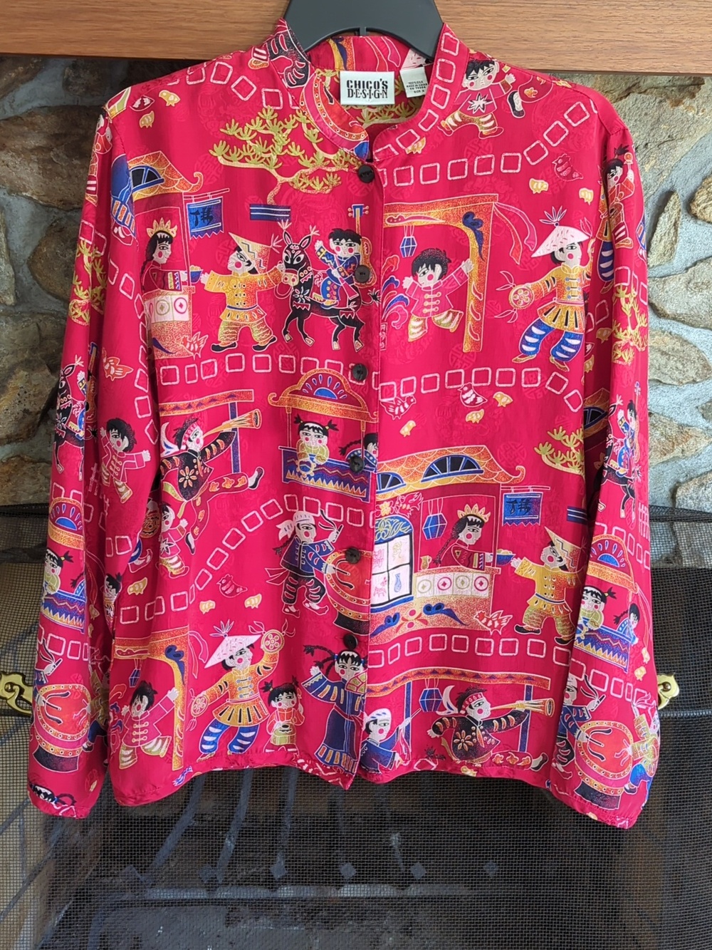 Chico's Design Red Silk Asian Print Shirt